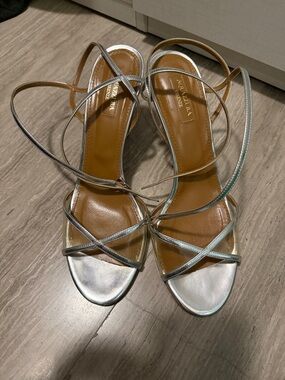 Vero Cuoio Metallic Silver Strappy Heeled Sandals